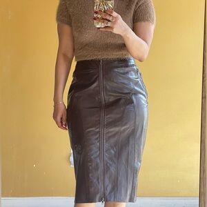 Fashion Nova Dark Brown Leather Pencil Skirt